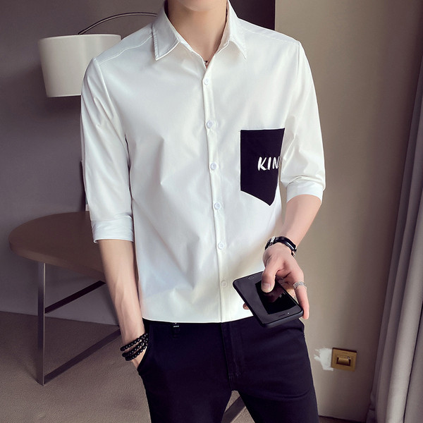 Нов модел мъжка риза с 3/4 ръкав и надпис