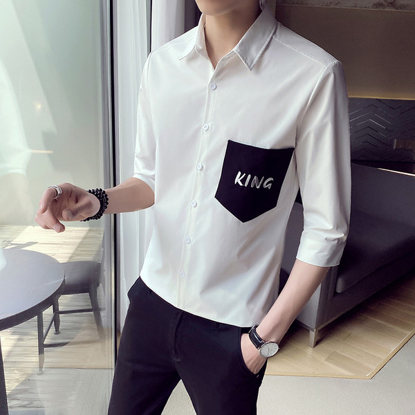 Нов модел мъжка риза с 3/4 ръкав и надпис