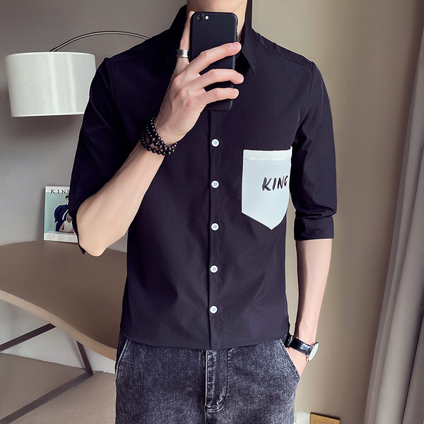 Нов модел мъжка риза с 3/4 ръкав и надпис