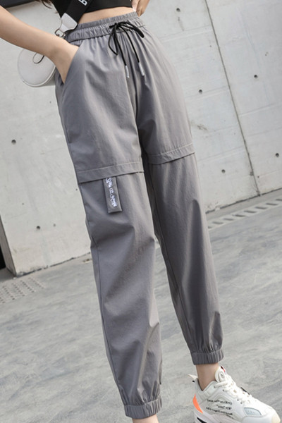 Модерен дамски панталон с висока талия и връзки 