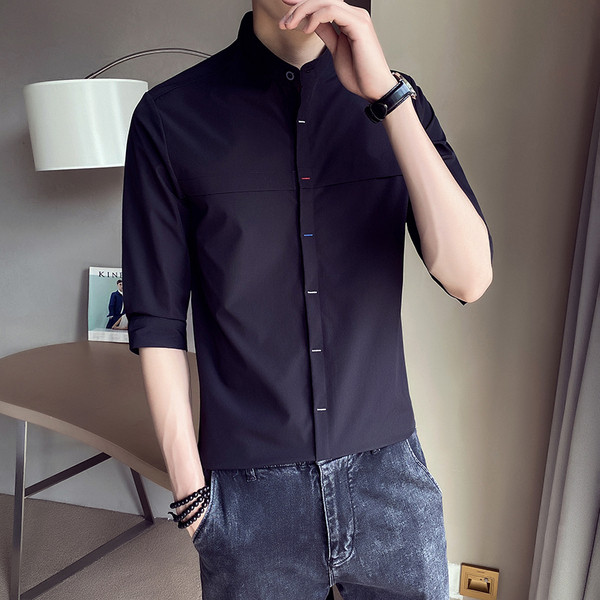 Актуална мъжка риза с 3/4 ръкав и овално деколте