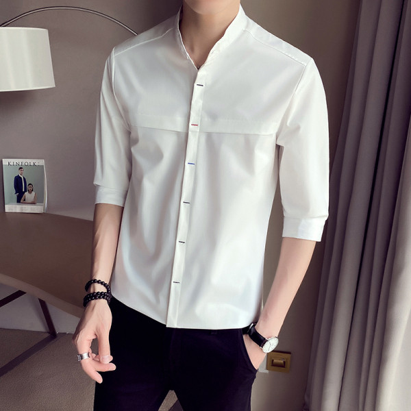 Актуална мъжка риза с 3/4 ръкав и овално деколте