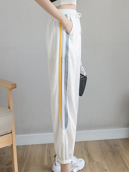 Дамски спорен панталон с висока талия и кант 