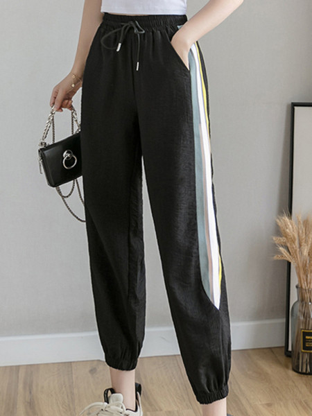 Дамски спорен панталон с висока талия и кант 