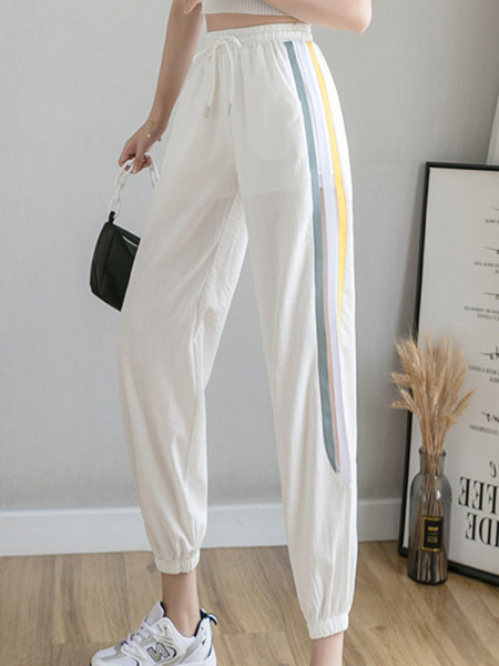 Дамски спорен панталон с висока талия и кант 