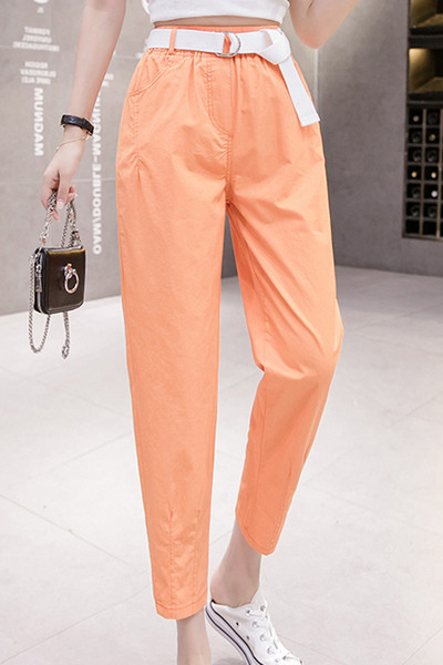 Дамски ежедневен панталон с колан и висока талия 