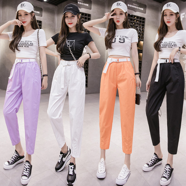 Дамски ежедневен панталон с колан и висока талия 