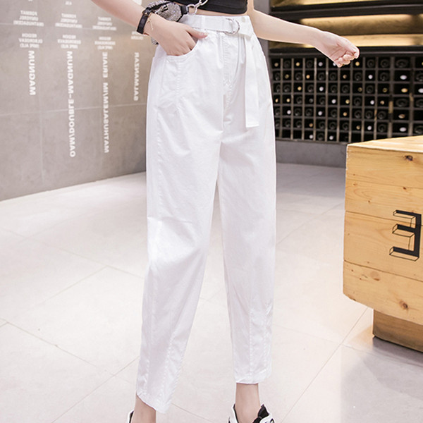 Дамски ежедневен панталон с колан и висока талия 