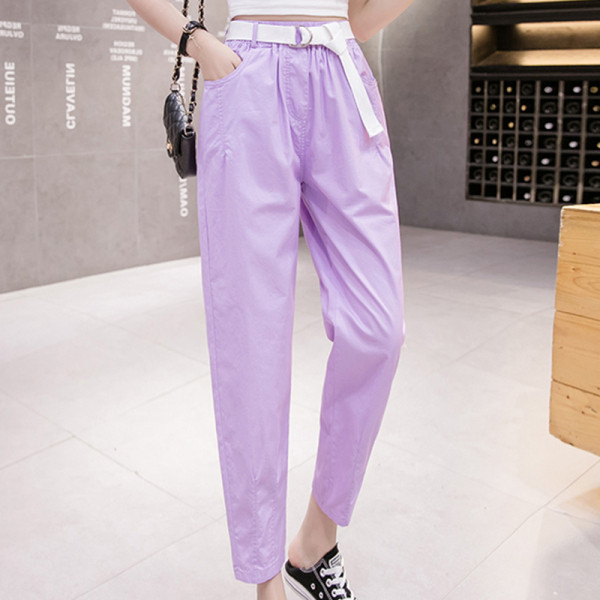 Дамски ежедневен панталон с колан и висока талия 