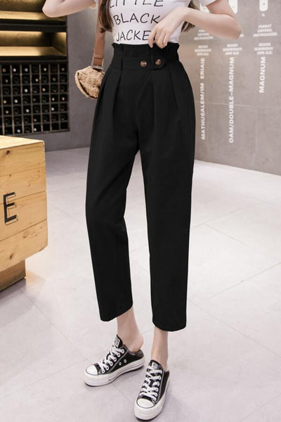 Дамски ежедневен  панталон с висока талия - прав модел