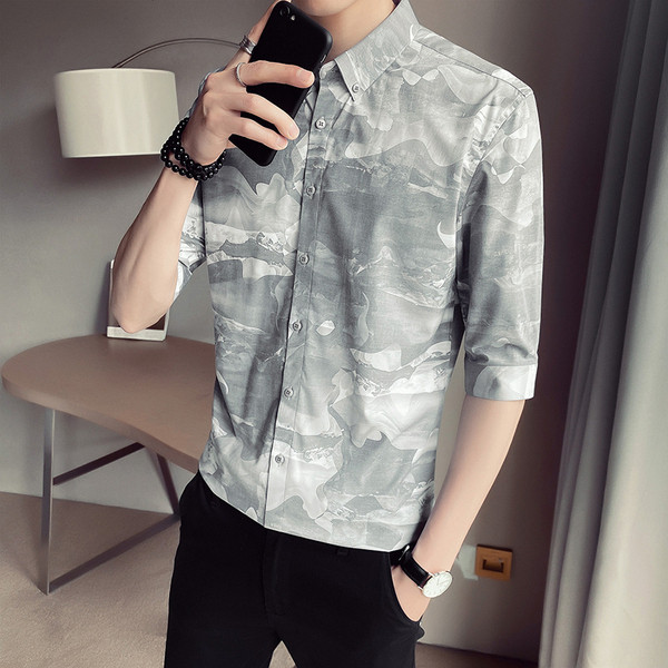 Камуфлажна мъжка риза с класическа яка и 3/4 ръкав