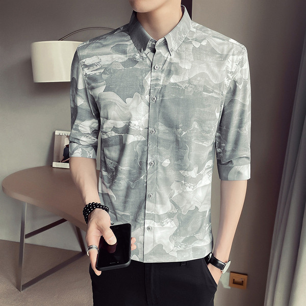Камуфлажна мъжка риза с класическа яка и 3/4 ръкав