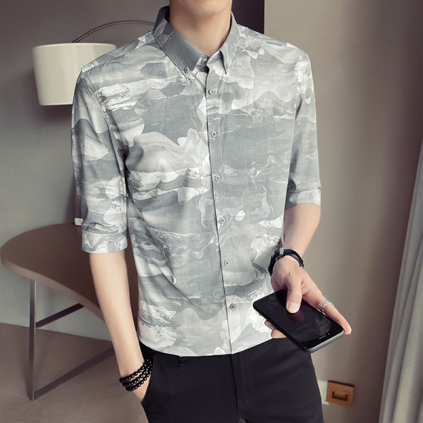 Камуфлажна мъжка риза с класическа яка и 3/4 ръкав