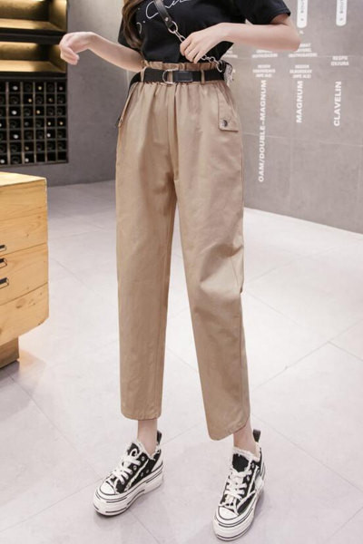 Дамски панталон с колан и висока талия в няколко цвята