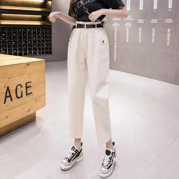 Дамски панталон с колан и висока талия в няколко цвята