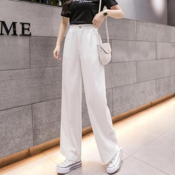 Стилен дамски панталон с висока талия и джобове - широк модел