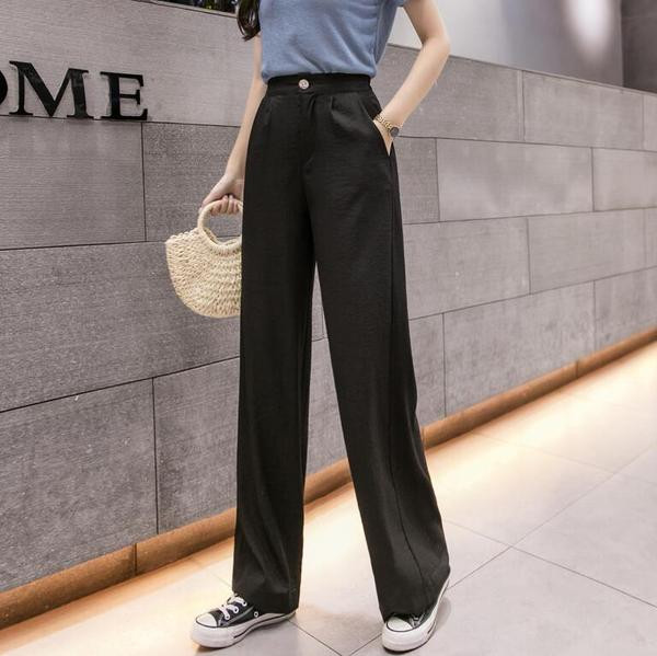 Стилен дамски панталон с висока талия и джобове - широк модел