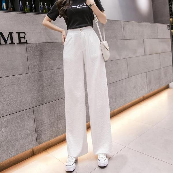 Стилен дамски панталон с висока талия и джобове - широк модел