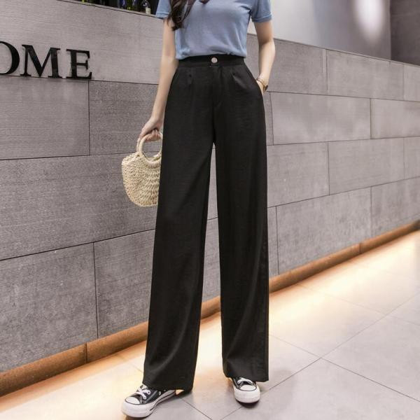 Стилен дамски панталон с висока талия и джобове - широк модел