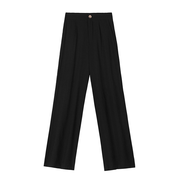 Стилен дамски панталон с висока талия и джобове - широк модел