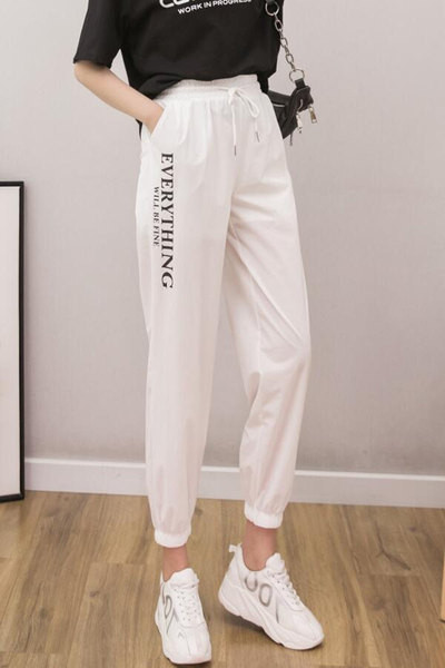 Дамски спортен панталон с висока талия и връзки 