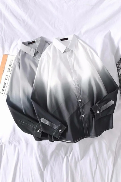 Модерна мъжка риза с дълъг ръкав в преливащи се цветове