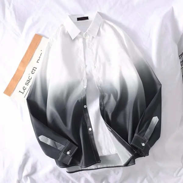 Модерна мъжка риза с дълъг ръкав в преливащи се цветове