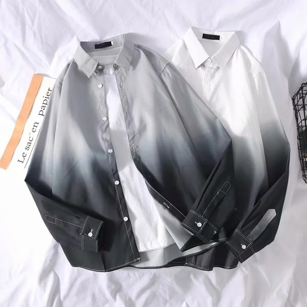 Модерна мъжка риза с дълъг ръкав в преливащи се цветове