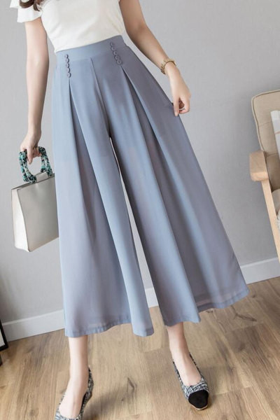 Стилен дамски панталон с висока талия - широк модел