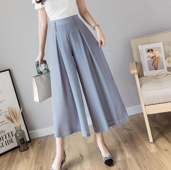 Стилен дамски панталон с висока талия - широк модел