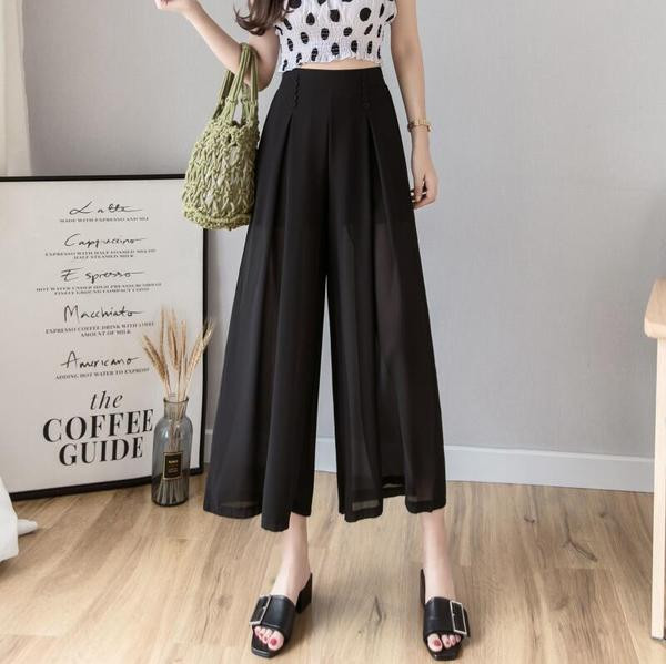 Стилен дамски панталон с висока талия - широк модел