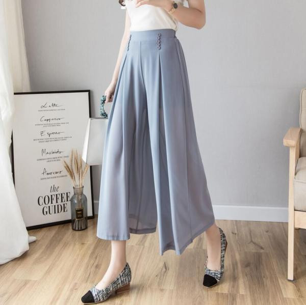 Стилен дамски панталон с висока талия - широк модел