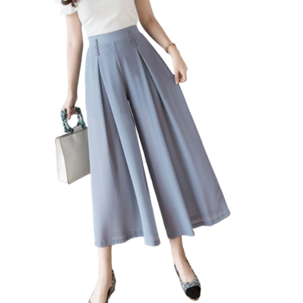 Стилен дамски панталон с висока талия - широк модел