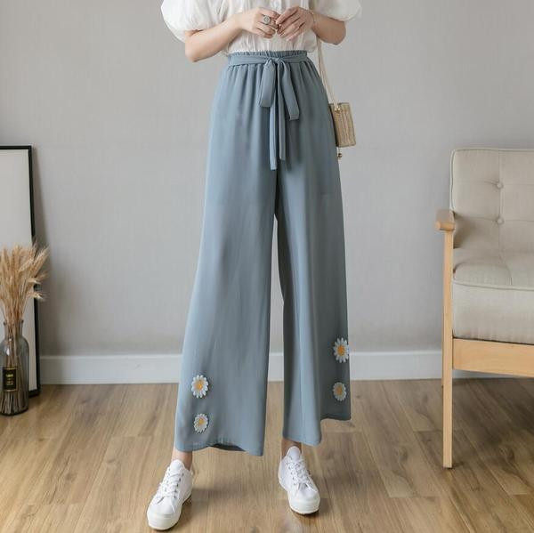 Дамски ежедневен панталон с висока талия и панделка