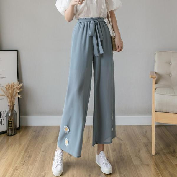 Дамски ежедневен панталон с висока талия и панделка