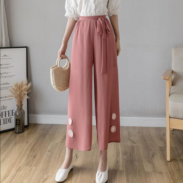 Дамски ежедневен панталон с висока талия и панделка