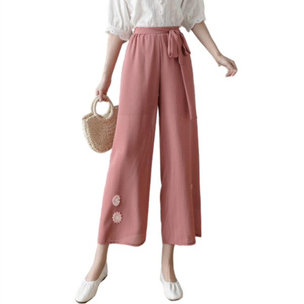 Дамски ежедневен панталон с висока талия и панделка