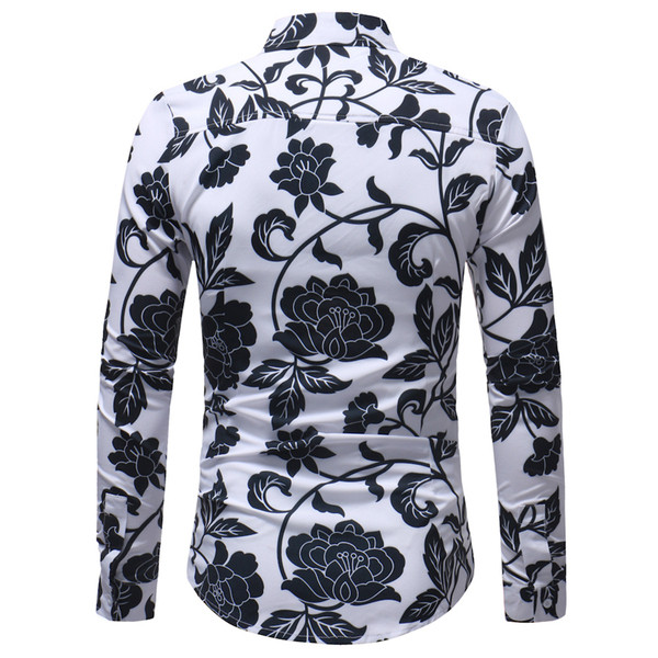 Модерна мъжка вталена риза с дълъг ръкав и флорален десен