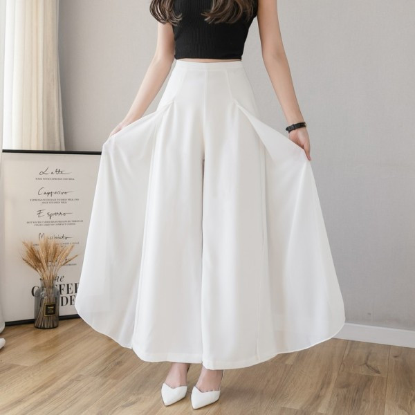 Модерен дамски широк панталон с висока талия в бял и черен цвят