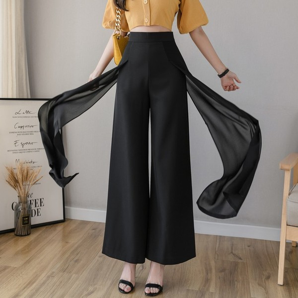 Модерен дамски широк панталон с висока талия в бял и черен цвят