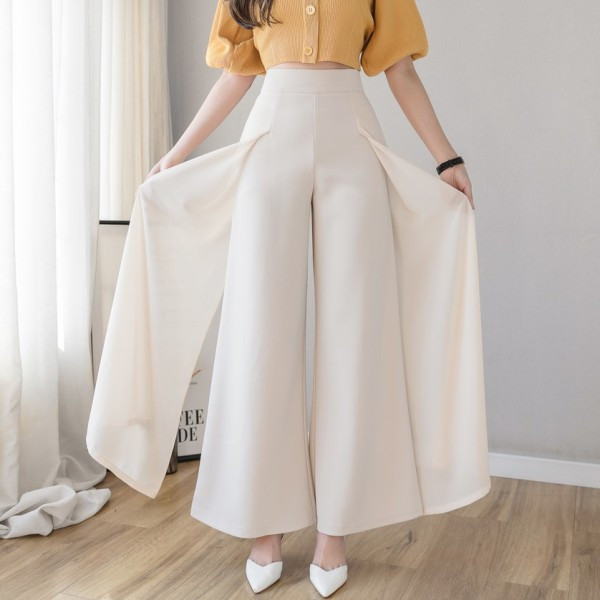 Модерен дамски широк панталон с висока талия в бял и черен цвят