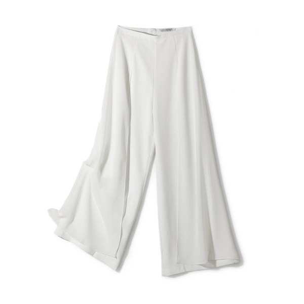 Модерен дамски широк панталон с висока талия в бял и черен цвят