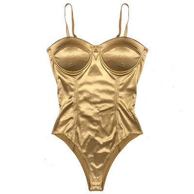 Целокупен сатенен бански костюм в розово, черно, синьо и златисто