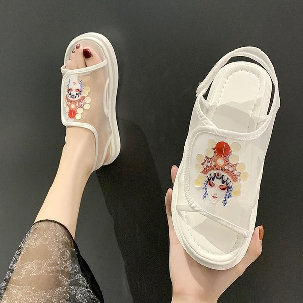 Дишащи дамски сандали с цветна апликация