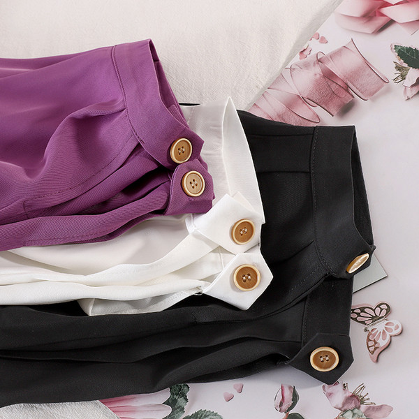 Широки дамски панталони с висока талия и копче 