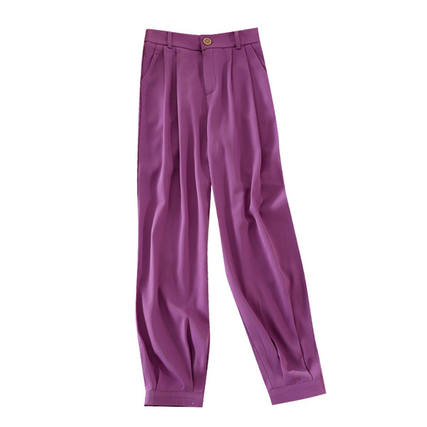 Широки дамски панталони с висока талия и копче 