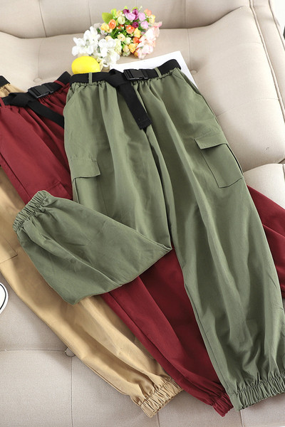 Ежедневни дамски панталони с джобове и колан 