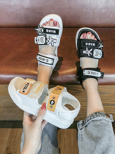 Ежедневни дамски сандали с надписи и велкро лепенки в два модела