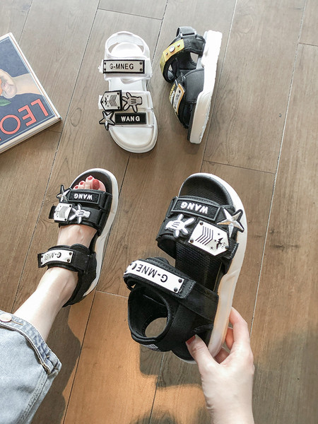 Ежедневни дамски сандали с надписи и велкро лепенки в два модела