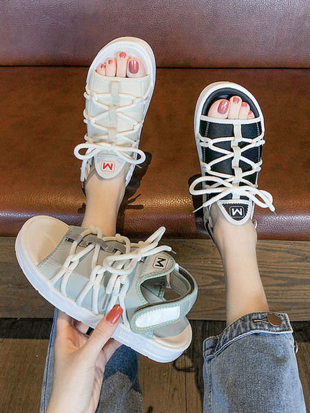 Ежедневни дамски сандали с връзки и велкро лепенки